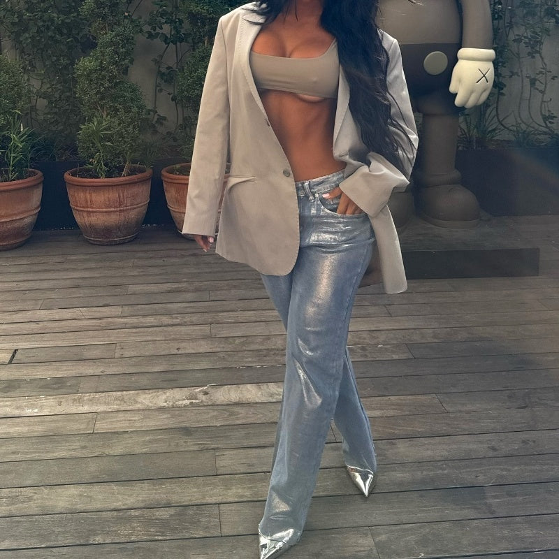 European And American Fashion Retro Hot Silver Loose Jeans - Bellarte Enchanté European And American Fashion Retro Hot Silver Loose Jeans